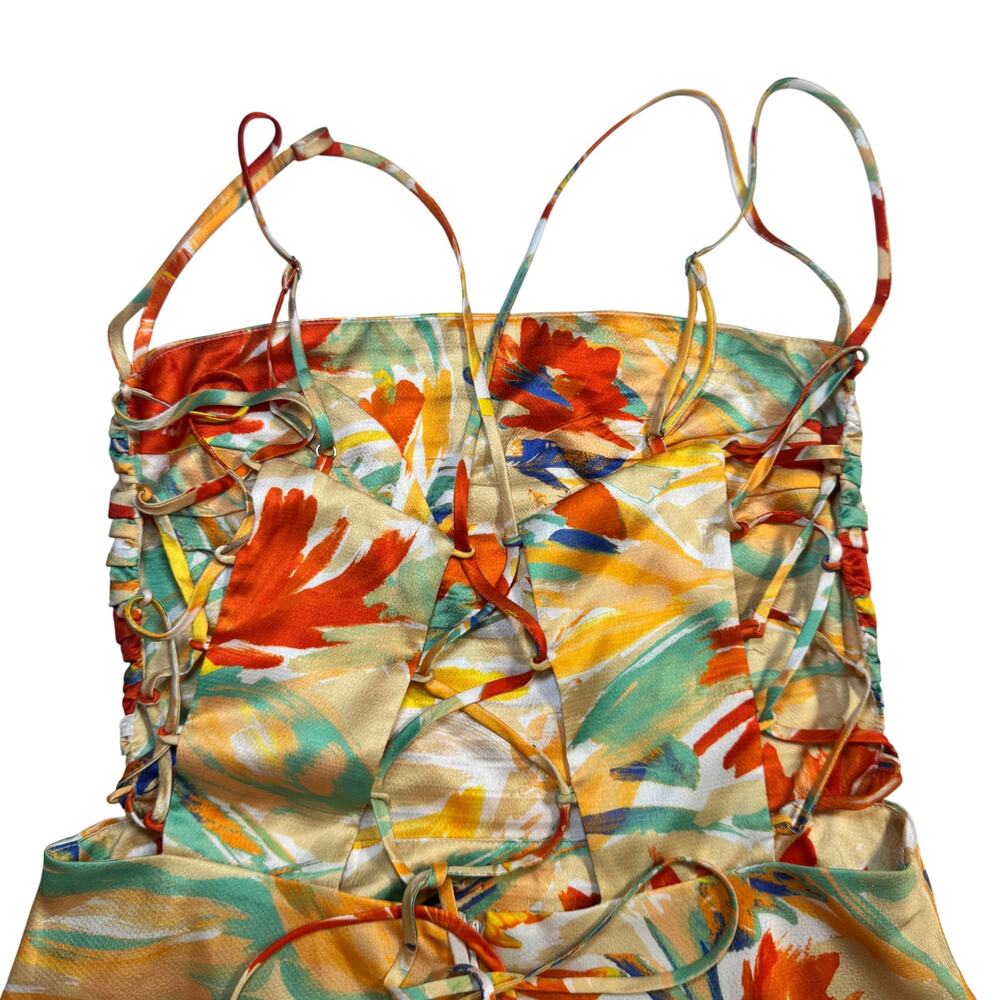 ASTR Antlia Floral Maxi Dress Orange Yellow Women's Square Neck Lace Up Summer - Picture 5 of 16